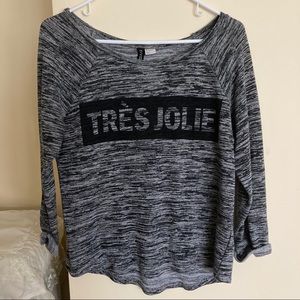 Gray wide neck graphic sweater
